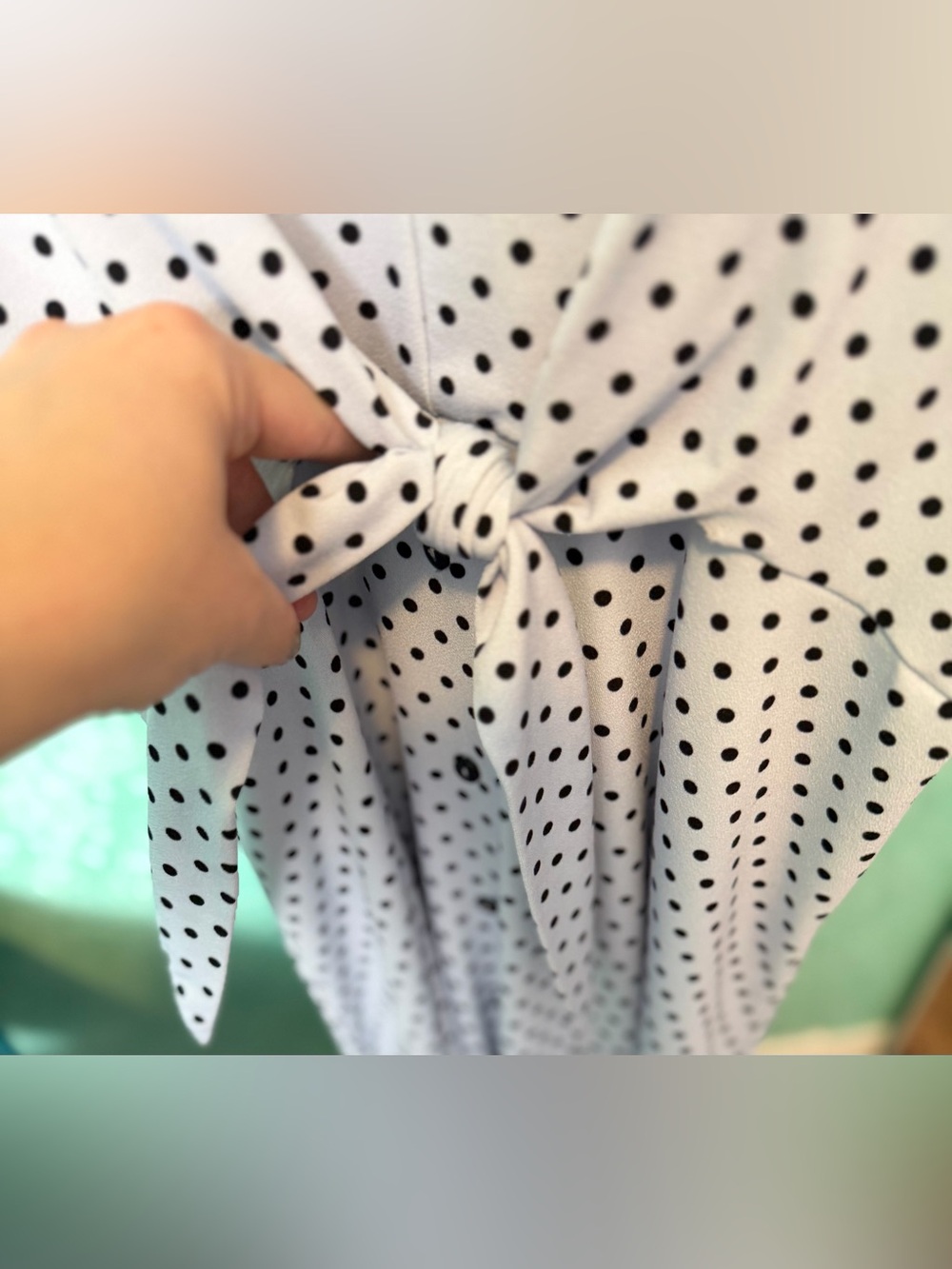 🤍🖤DEX Polka Dot Tie-Front Midi Dress in White and Black - Picture 3 of 14